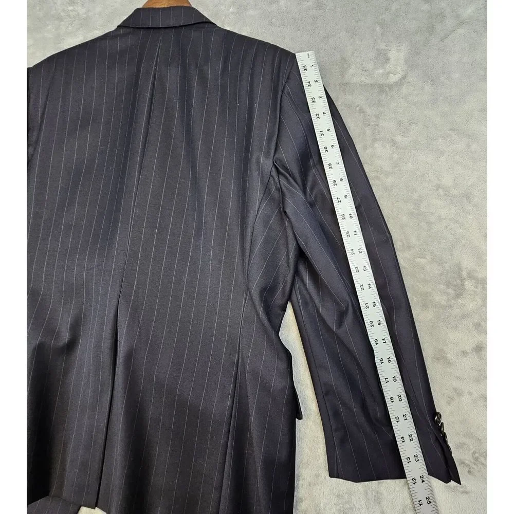 Hickey-Freeman Loro Piana Blazer 46R Tailored Black Striped Wool Tasmanian 120's